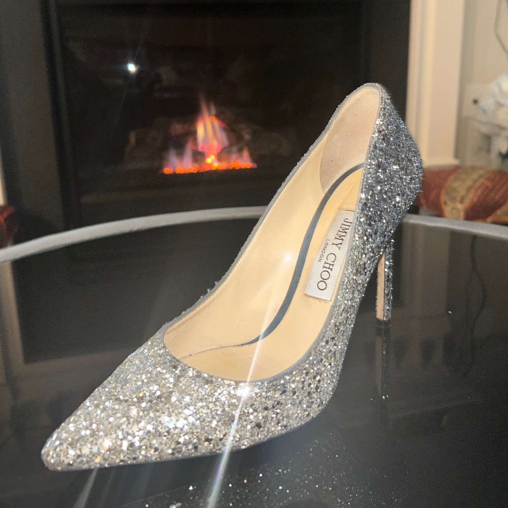Jimmy Choo Dusk blue and silver pumps size 38,5